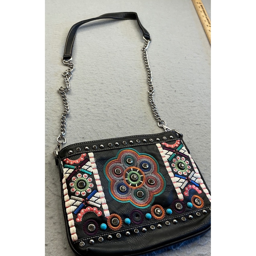 Blazin Roxx Embroidered Crossbody Bag Studded Western Boho Black Small Purse